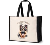 Print4U German Shepherd Tote Bag Dog Lovers Birthday Gift Large Canvas Shopper Natural