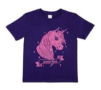 Print4U Girls T-Shirt Amelia Unicorn Personalised Any Name Age 9-11 Purple