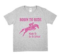 Print4U Girls T-Shirt Born to Ride Horses Age 12-13 Grey Black Text