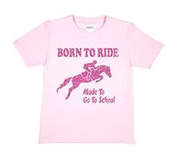 Print4U Girls T-Shirt Born to Ride Horses Age 3-4 Pink