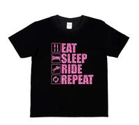 Print4U Girls T-Shirt Eat Sleep Ride Repeat Horse Riding Age 12-13 Black
