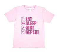 Print4U Girls T-Shirt Eat Sleep Ride Repeat Horse Riding Age 9-11 Pink
