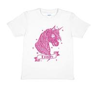 Print4U Girls T-Shirt Emily Personalised Name Unicorn Design Age 5-6 White