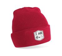 Print4U I Am 50 Beanie Hat Gift for 50 Year Old 50th Funny Birthday Present Red