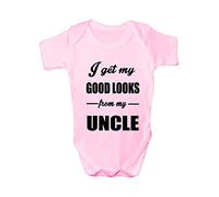 Print4U I Get Good Looks From My Uncle Boys Girls Baby Babygrow Gift Age 0-3 Months Pink