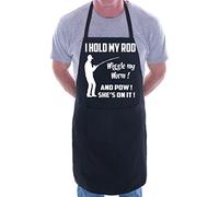 Print4U I Hold My Rod Fishing BBQ Cooking Funny Novelty Apron Black