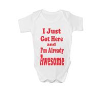 Print4U I Just Got Here Awesome~Funny Babygrow~Babies Gift Boy/Girl Vest Babies Clothing 6-12 white