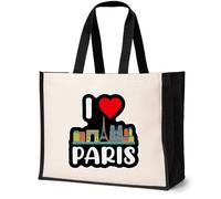 Print4U I Love Paris Canvas Tote Bag Birthday Gift Souvenir Gift Idea Natural