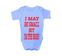 Print4U I May Be Small But I'm The Boss ~ Babygrow~Babies Gift Boy/Girl Vest Babies 0-3 blue