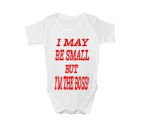 Print4U I May Be Small But I'm The Boss ~ Babygrow~Babies Gift Boy/Girl Vest Babies 3-6 white