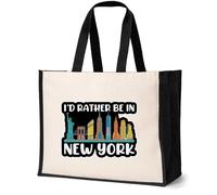 Print4U I'd Rather Be In New York Canvas Tote Bag Souvenir Gift Idea Natural