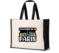 Print4U I'd Rather Be In Paris Canvas Tote Bag Souvenir Gift Idea Natural