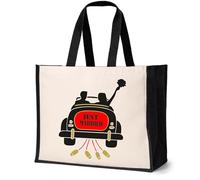 Print4U Just Married Large Canvas Tote Bag Bride Wedding Gift Bridal Bag Natural
