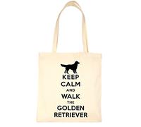 Print4U Keep Calm and Walk Golden Retriever Dog Lover Shopping Tote Bag Natural