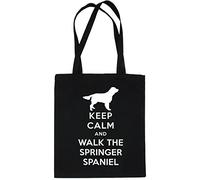 Print4U Keep Calm and Walk The Springer Spaniel Dog Lover Shopping Tote Bag Black