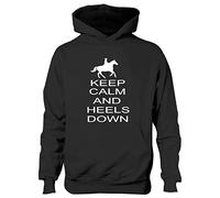 Print4U Keep Calm Heels Down Funny Horse Riding Funny Pony Kids Hoodie Age 7-8 Black
