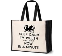 Print4U Keep Calm I'm Welsh Tote Bag Wales Lover Ladies Canvas Shopper Natural