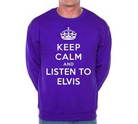 Print4U Keep Calm Listen To Elvis Music Gift Sweatshirt Large Purple