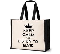 Print4U Keep Calm & Listen To Elvis Tote Music Birthday Ladies Canvas Shopper Natural