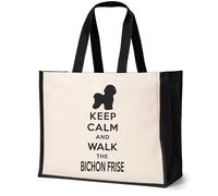 Print4U Keep Calm & Walk Bichon Frise Tote Bag Dog Lovers Ladies Canvas Shopper Natural