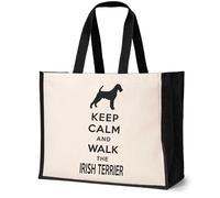 Print4U Keep Calm & Walk Irish Terrier Tote Bag Dog Lovers Ladies Canvas Shopper Natural