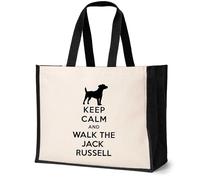 Print4U Keep Calm & Walk Jack Russell Tote Bag Dog Lovers Ladies Canvas Shopper Natural
