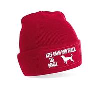Print4U Keep Calm & Walk The Beagle Beanie Hat Dog Lovers Gift for Men & Ladies Red