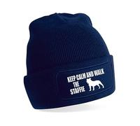 Print4U Keep Calm & Walk The Staffie Beanie Hat Dog Lovers Gift Men & Ladies Blue