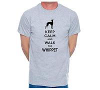 Print4U Keep Calm & Walk The Whippet Dog Lovers Slogan T-Shirt Men's Man's Tee X-Large Grey Black Text