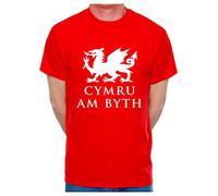 Print4U Mens T-Shirt Cymru Am Byth Welsh Dragon Large Red