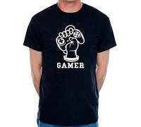 Print4U Mens T-Shirt Gamer Fist Gaming Retro Tee Medium Black