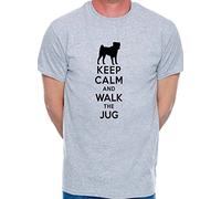 Print4U Mens T-Shirt Keep Calm & Walk The Jug Dog Medium Grey Black Text