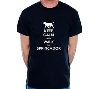Print4U Mens T-Shirt Keep Calm & Walk The Springador Dog Large Black