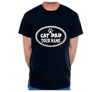 Print4U Mens T-Shirt Personalised Cat Dad Your Name Here Large Black