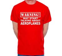 Print4U Mens T-Shirt Warning May Talk About Aeroplanes XX-Large Red