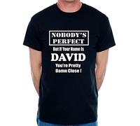 Print4U Mens T-Shirt with Personalised Name Nobodys Perfect Dave 3X-Large Black