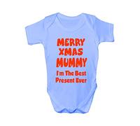 Print4U Merry Xmas Mummy I'm The Best Present Ever Babygrow Age 3-6 Months Blue
