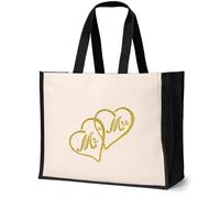 Print4U Mr & Mrs Tote Jute Bag Funny Birthday Gift Idea Canvas Shopper Natural