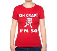 Print4U Oh Crap I'm 50 Birthday Ladies Gift T-Shirt Ladies Fit Large Red