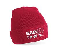 Print4U Oh Crap I'm 60 Beanie Hat 60th Birthday Gift for Men & Ladies Red