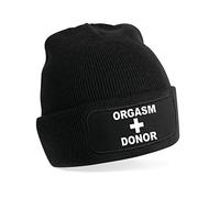 Print4U Orgasm Donor Beanie Hat Funny Slogan Birthday Gift for Men Black
