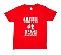Print4U Personalised T-Shirt Archie Born to Be A Gamer Tee Age 9-11 Red