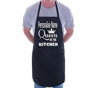 Print4U Queen Of The Kitchen Personalise Name Here Personalised Chef BBQ Apron Black