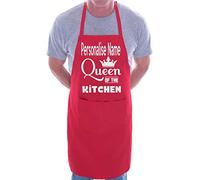 Print4U Queen Of The Kitchen Personalise Name Here Personalised Chef BBQ Apron Red