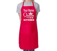 Print4U Queen Of The Kitchen Put Your Name Here Personalised Chef BBQ Apron Red