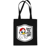 Print4U Shut The Duck Up Cotton Tote Shopper Bag Funny Birthday Gift Black