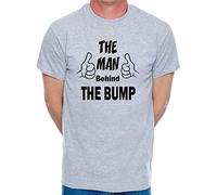 Print4U The Man Behind The Bump T-Shirt Funny New Dad Birthday Men Man's Tee Medium Grey Black Text