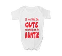 Print4U Think I'm Cute See My Auntie~Funny Babygrow~Babies Gift Boy/Girl Vest Babies 12-18 white