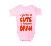 Print4U Think I'm Cute See My Gran ~ Babygrow~Babies Gift Boy/Girl Vest Babies 6-12 pink