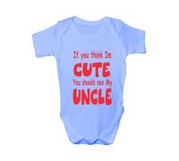 Print4U Think I'm Cute See My Uncle ~Funny Babygrow~Babies Gift Boy/Girl Vest Babies 3-6 blue